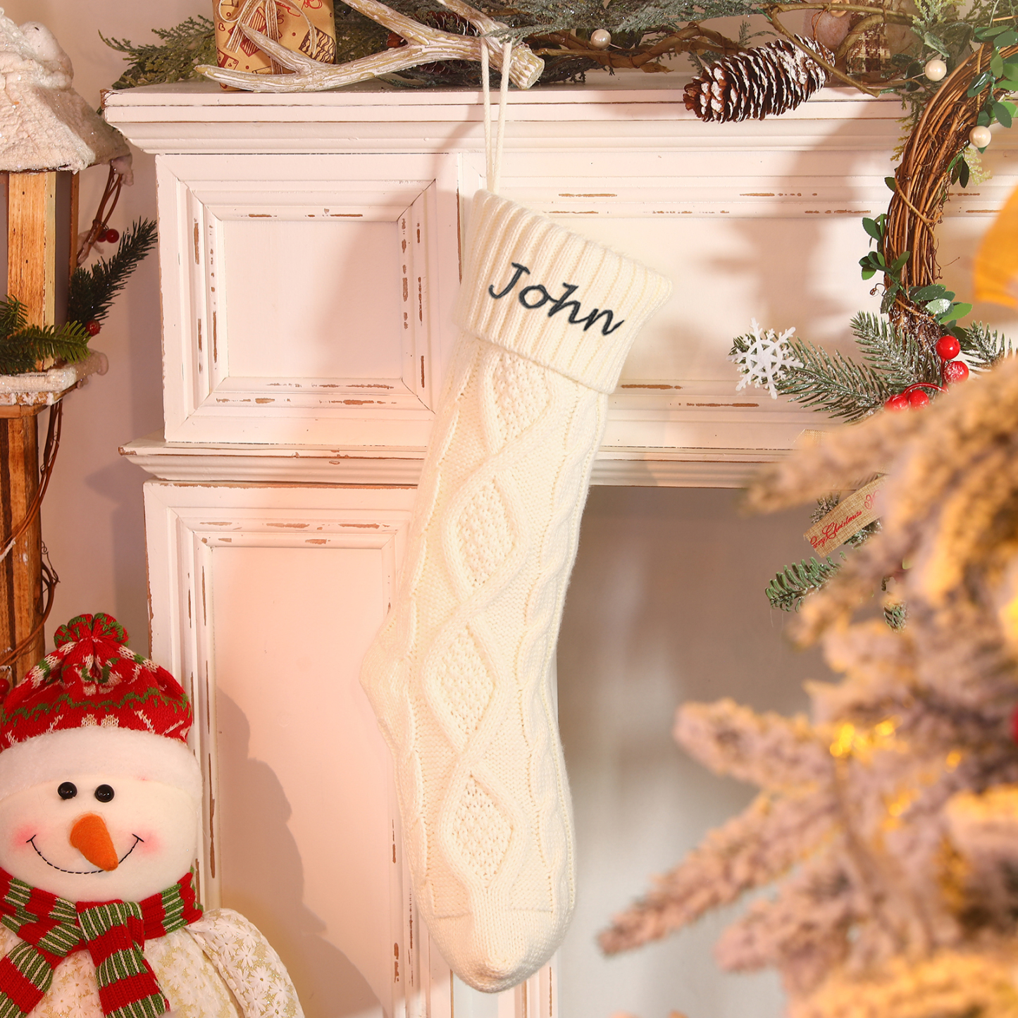 Weihnachtssocke-Personalisierter 1 Name Rot/ Grün/ Weiß Strickstoff Weihnachtsstrumpf – Sechs Namensfarben zur Auswahl