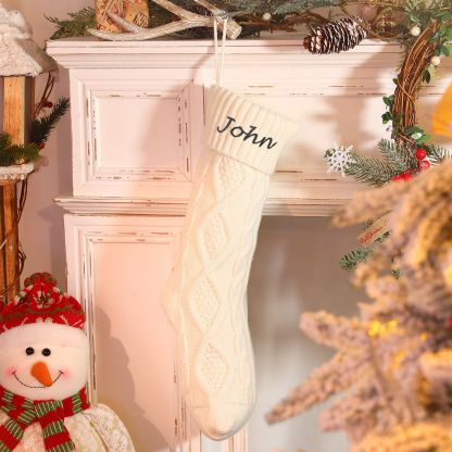 Weihnachtssocke-Personalisierter 1 Name Rot/ Grün/ Weiß Strickstoff Weihnachtsstrumpf – Sechs Namensfarben zur Auswahl