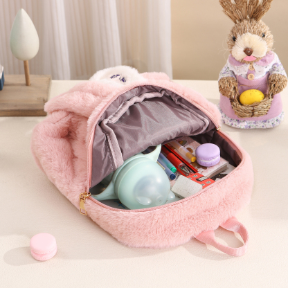 Personalisierter Name Plüsch-Stickerei Rucksack - Schultasche mit Kaninchen und Schweif-Motiv für Kinder