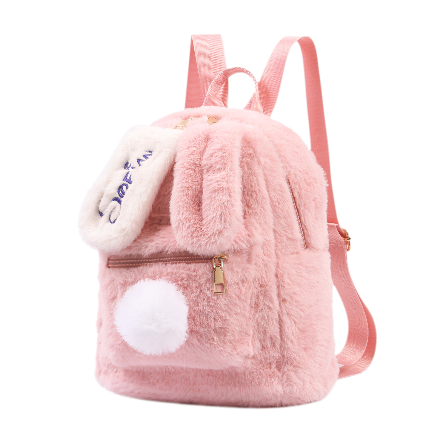 Personalisierter Name Plüsch-Stickerei Rucksack - Schultasche mit Kaninchen und Schweif-Motiv für Kinder