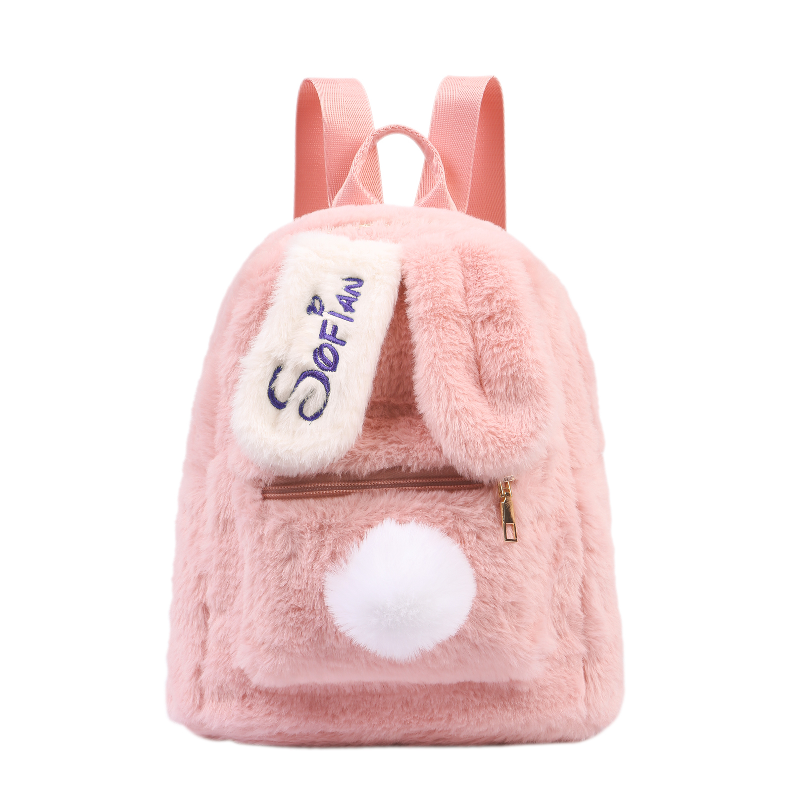 Personalisierter Name Plüsch-Stickerei Rucksack - Schultasche mit Kaninchen und Schweif-Motiv für Kinder