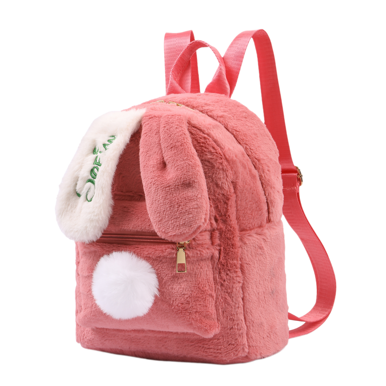 Personalisierter Name Plüsch-Stickerei Rucksack - Schultasche mit Kaninchen und Schweif-Motiv für Kinder