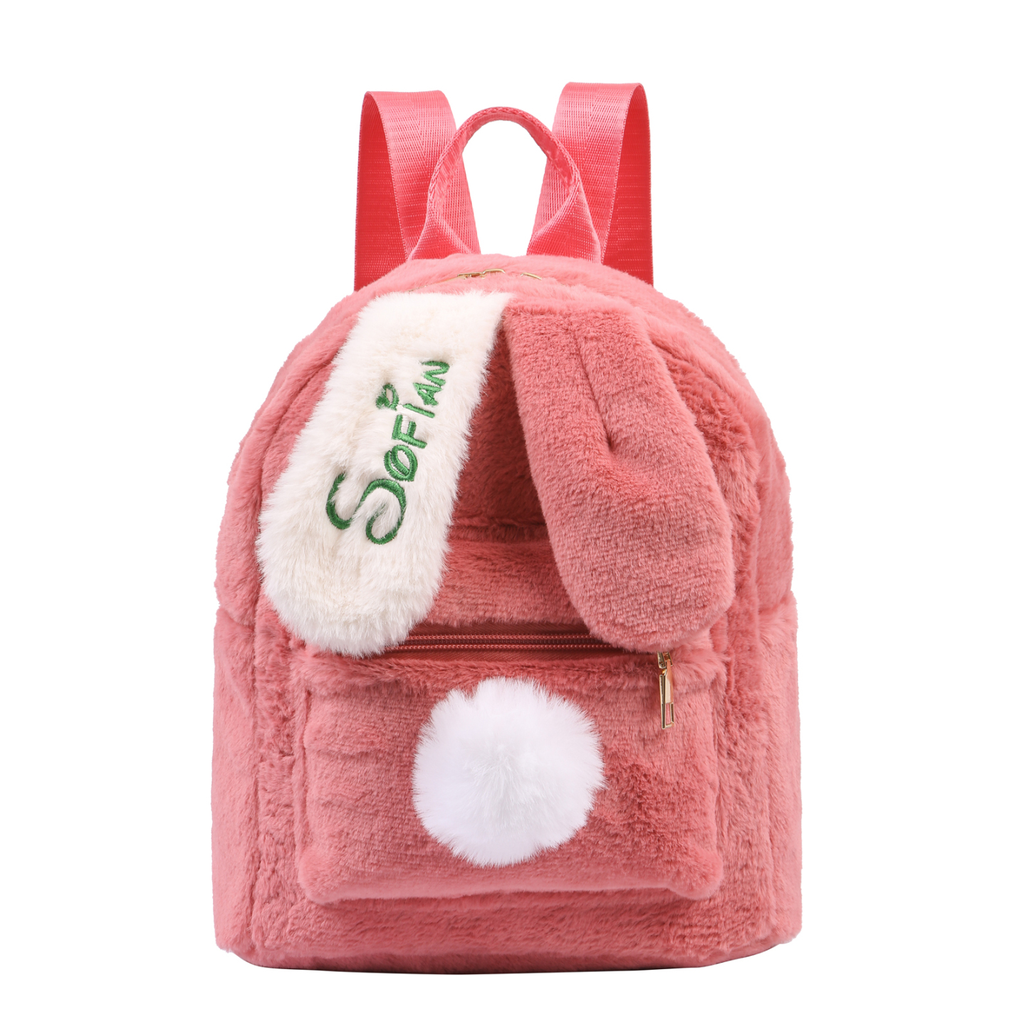 Personalisierter Name Plüsch-Stickerei Rucksack - Schultasche mit Kaninchen und Schweif-Motiv für Kinder