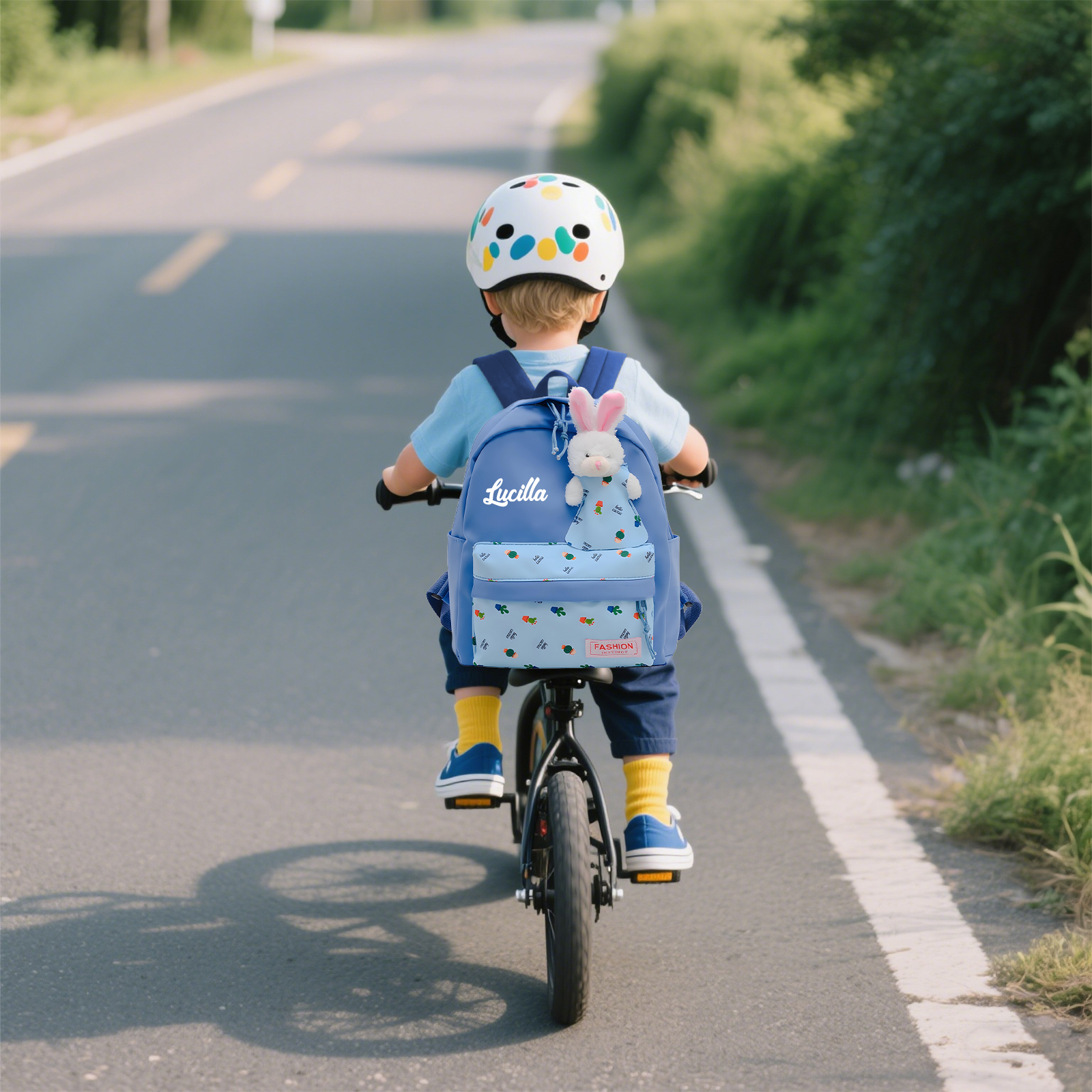 Personalisierte Name & Stempelfarbe Rucksack Schüler Schultasche in 5 Farbe mit Kaninchen