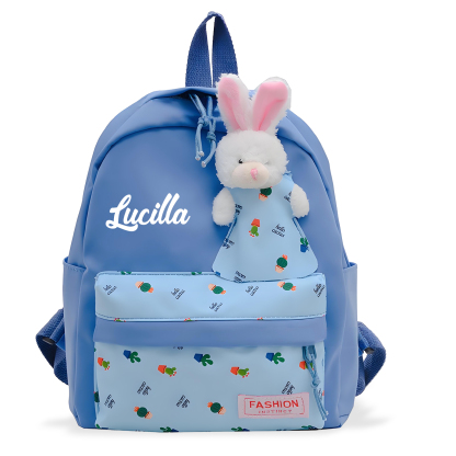 Personalisierte Name & Stempelfarbe Rucksack Schüler Schultasche in 5 Farbe mit Kaninchen