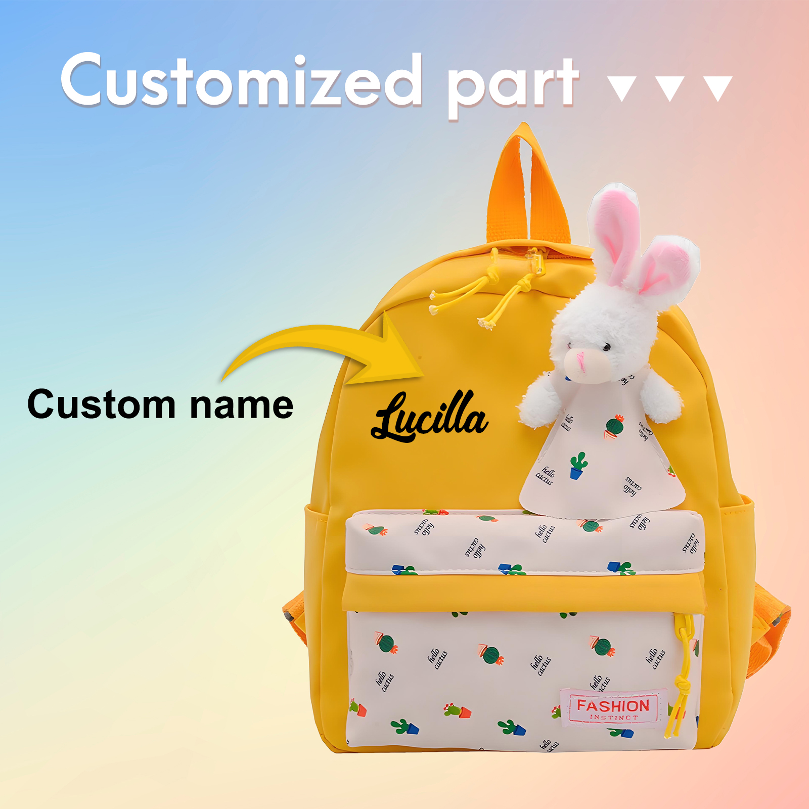 Personalisierte Name & Stempelfarbe Rucksack Schüler Schultasche in 5 Farbe mit Kaninchen