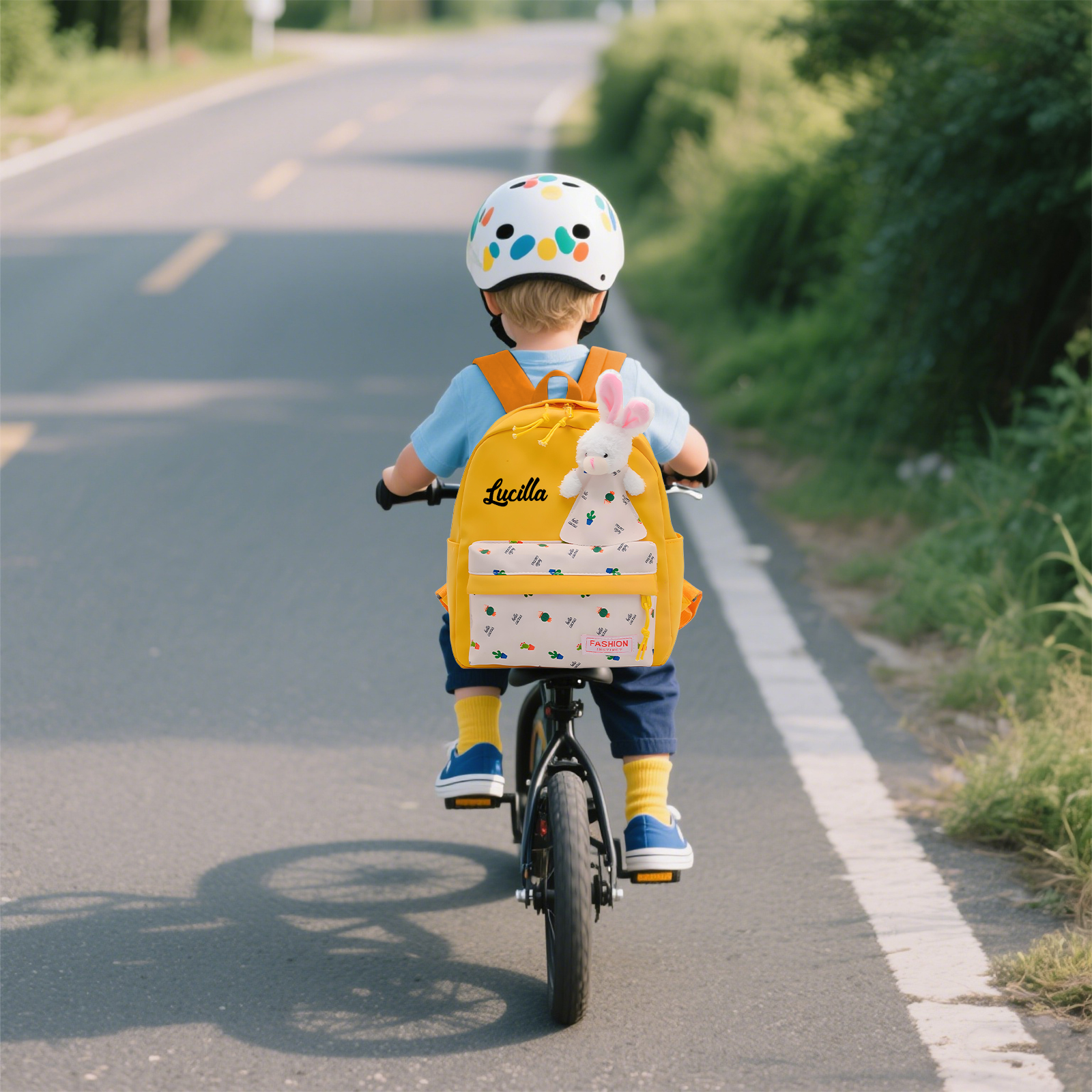 Personalisierte Name & Stempelfarbe Rucksack Schüler Schultasche in 5 Farbe mit Kaninchen