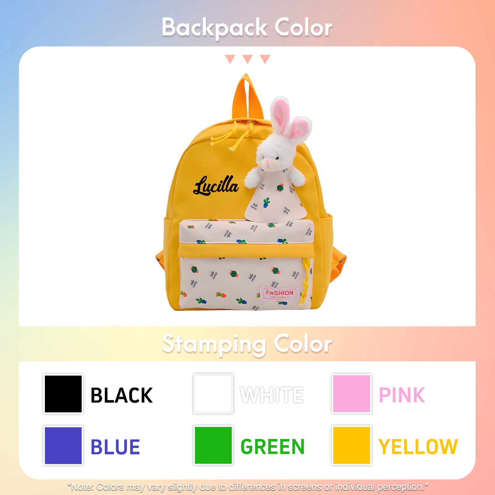 Personalisierte Name & Stempelfarbe Rucksack Schüler Schultasche in 5 Farbe mit Kaninchen