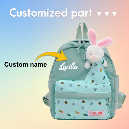 Personalisierte Name & Stempelfarbe Rucksack Schüler Schultasche in 5 Farbe mit Kaninchen