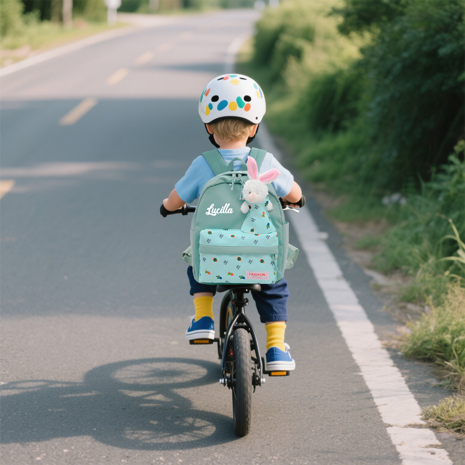 Personalisierte Name & Stempelfarbe Rucksack Schüler Schultasche in 5 Farbe mit Kaninchen