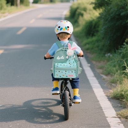 Personalisierte Name & Stempelfarbe Rucksack Schüler Schultasche in 5 Farbe mit Kaninchen