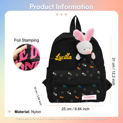 Personalisierte Name & Stempelfarbe Rucksack Schüler Schultasche in 5 Farbe mit Kaninchen