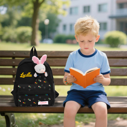 Personalisierte Name & Stempelfarbe Rucksack Schüler Schultasche in 5 Farbe mit Kaninchen