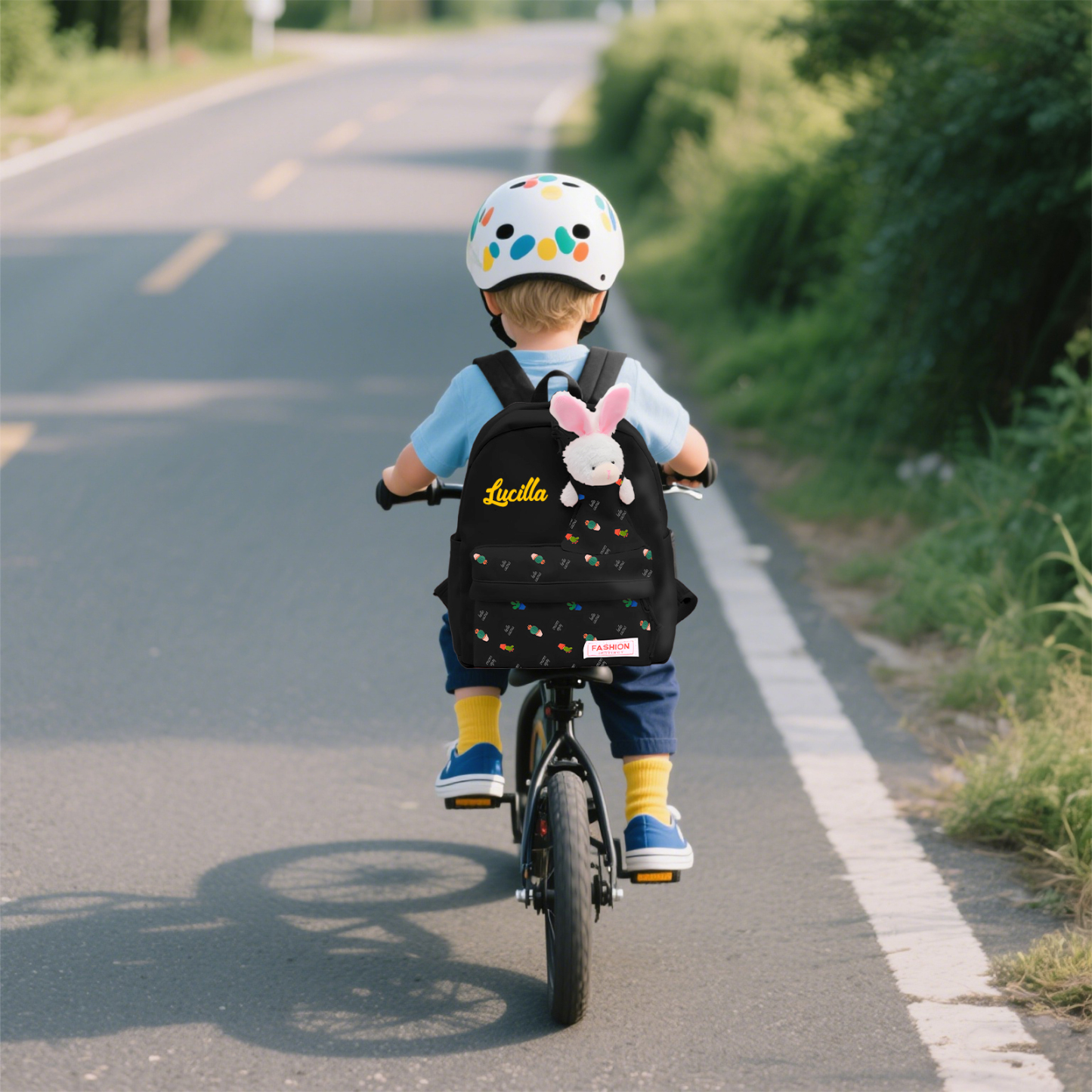 Personalisierte Name & Stempelfarbe Rucksack Schüler Schultasche in 5 Farbe mit Kaninchen