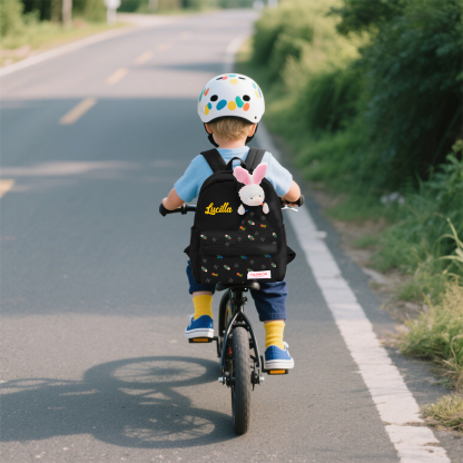 Personalisierte Name & Stempelfarbe Rucksack Schüler Schultasche in 5 Farbe mit Kaninchen