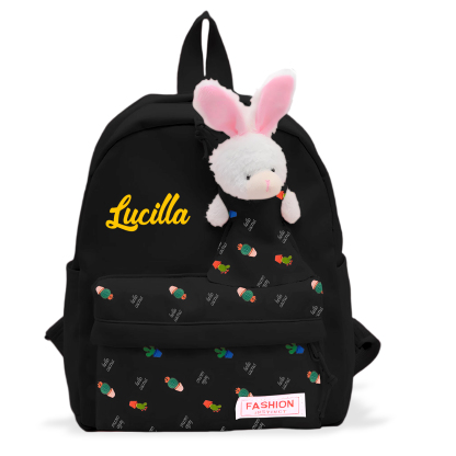 Personalisierte Name & Stempelfarbe Rucksack Schüler Schultasche in 5 Farbe mit Kaninchen