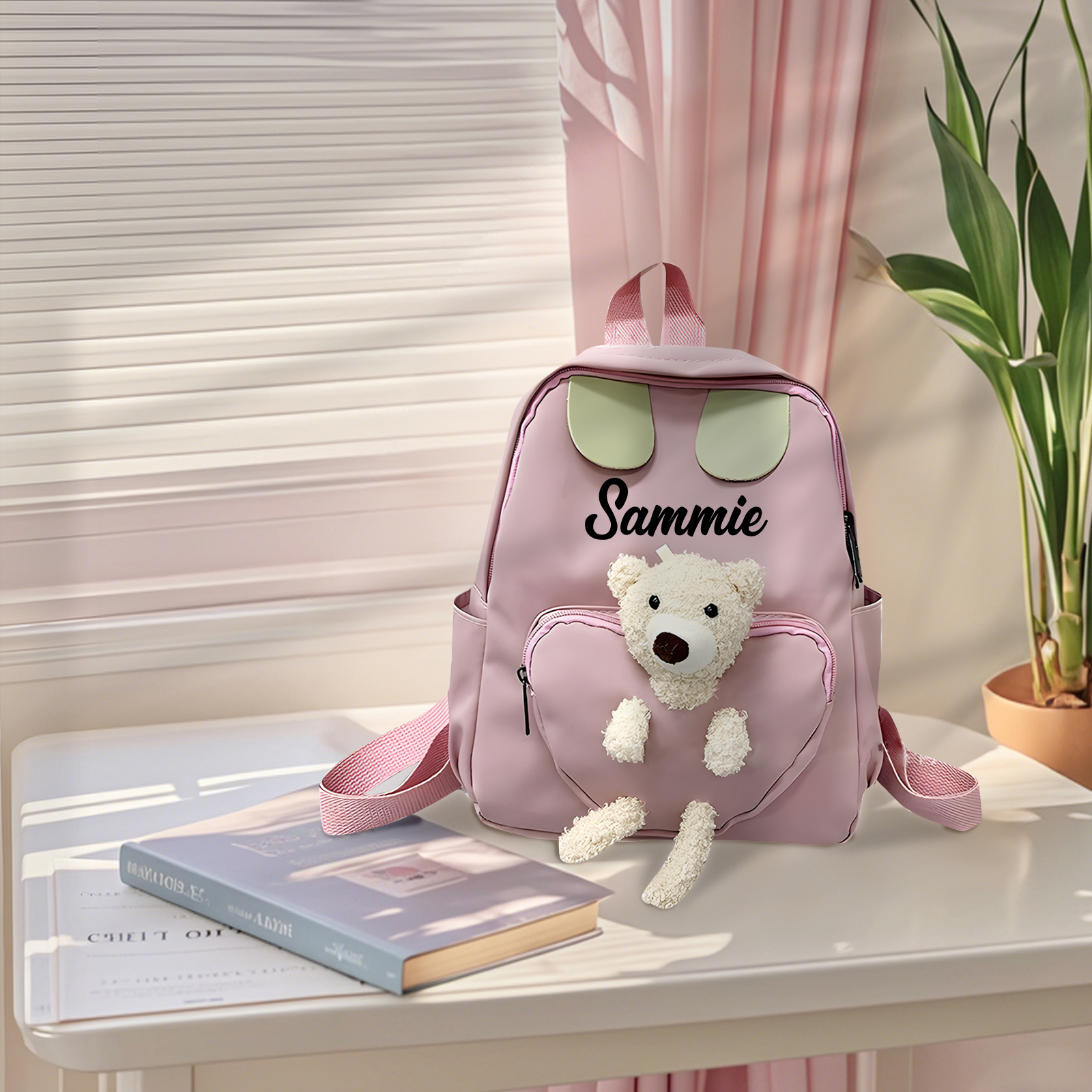 Personalisierte Name Rucksack Schüler Schultasche in 5 Farbe mit Kaninchen