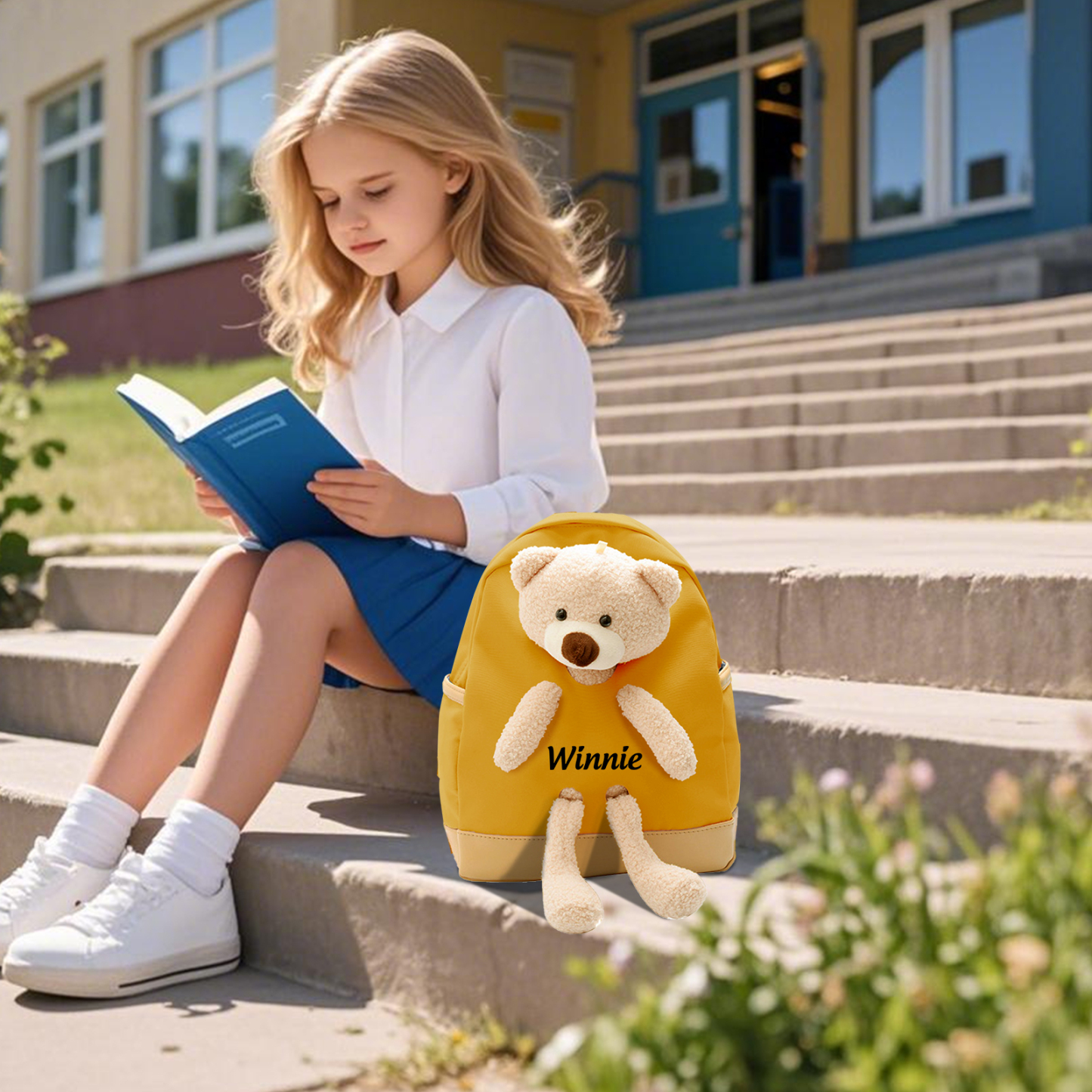 Personalisierte Name Rucksack Schüler Schultasche in 5 Farbe mit Bär