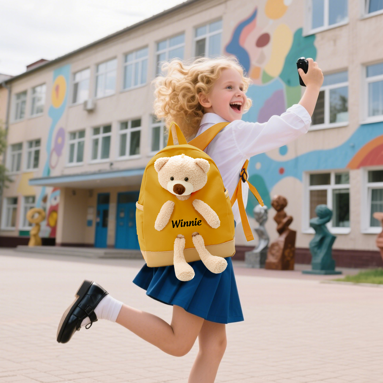 Personalisierte Name Rucksack Schüler Schultasche in 5 Farbe mit Bär
