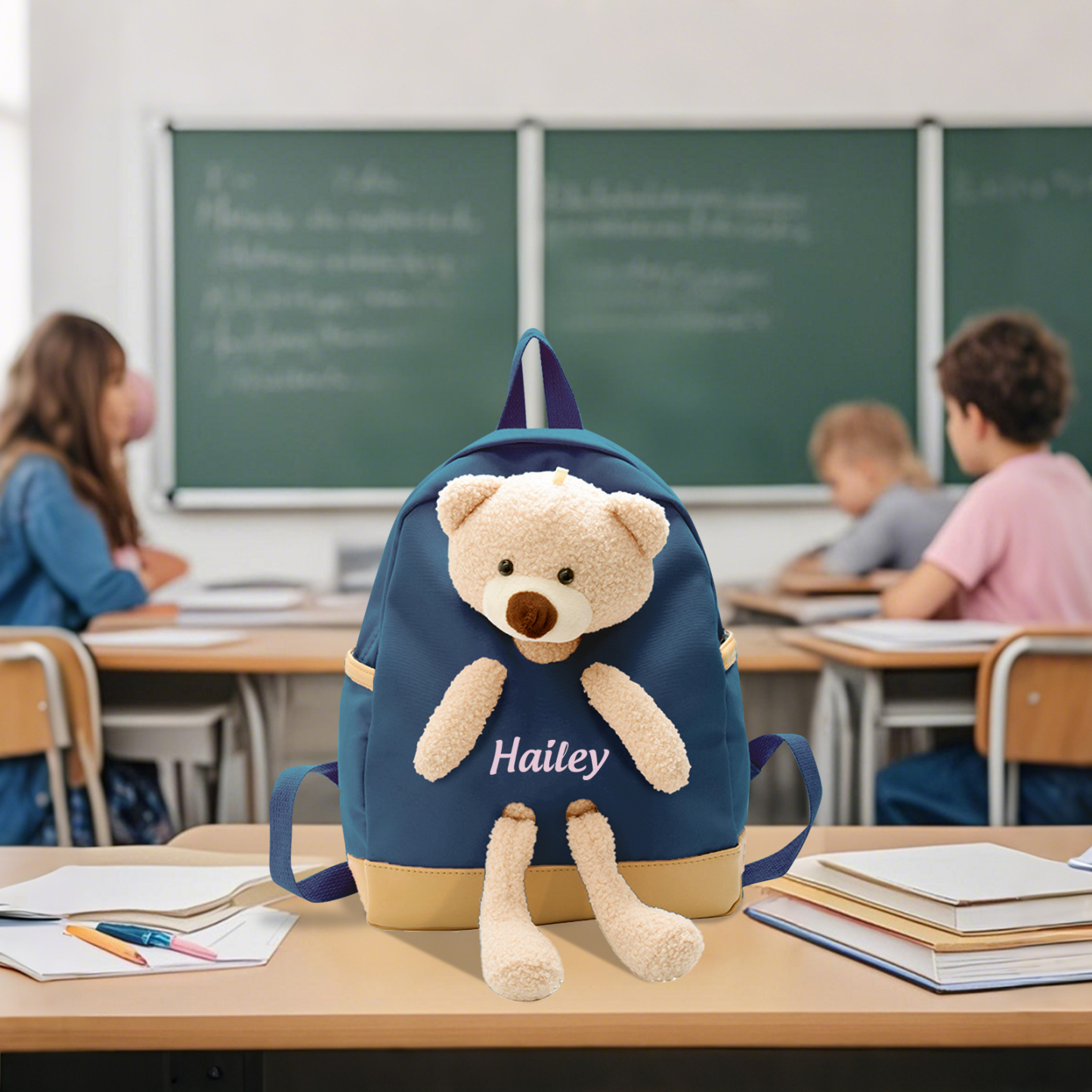 Personalisierte Name Rucksack Schüler Schultasche in 5 Farbe mit Bär