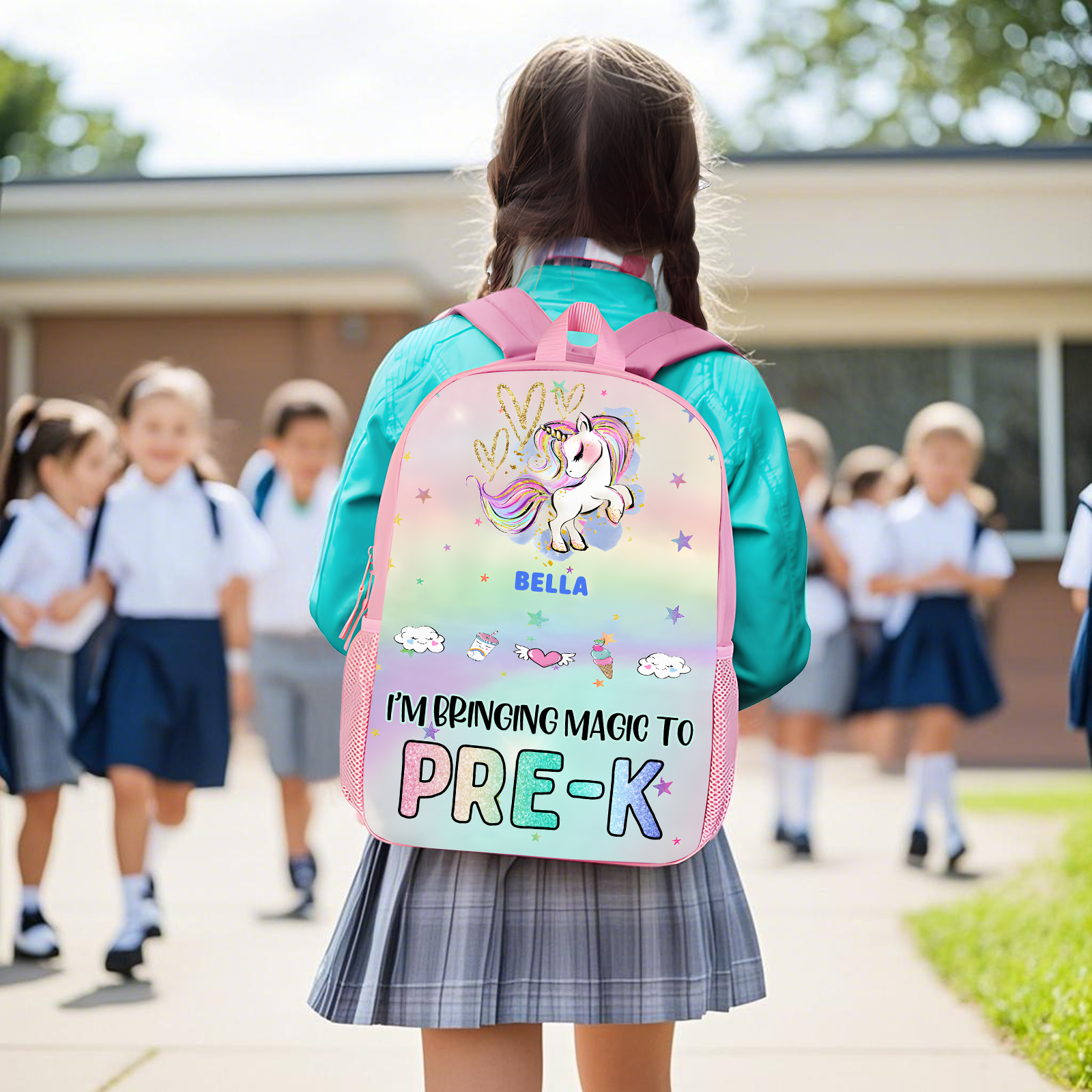 Personalisierte Name Rucksack Schüler Schultasche mit Pony