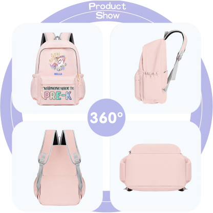 Personalisierte Name & Texte Rucksack Schüler Schultasche in 3 Farbe mit Pony