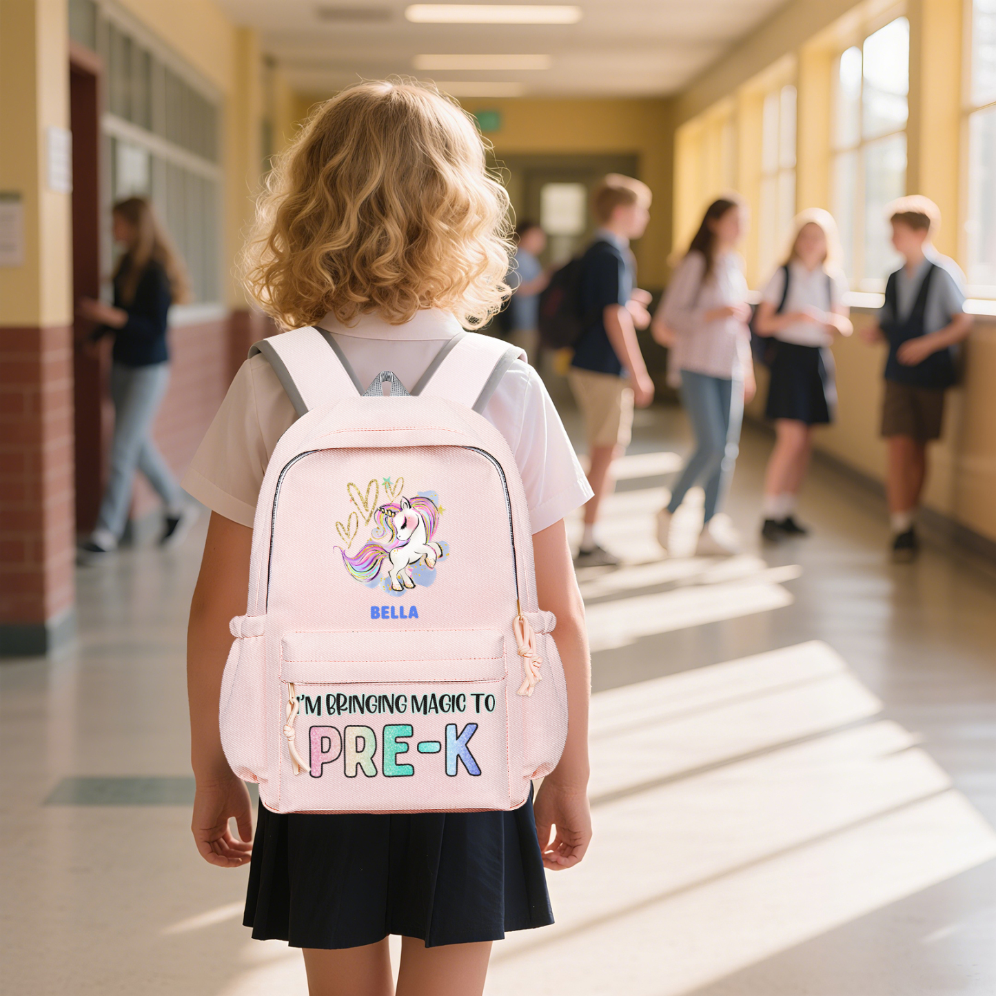 Personalisierte Name & Texte Rucksack Schüler Schultasche in 3 Farbe mit Pony