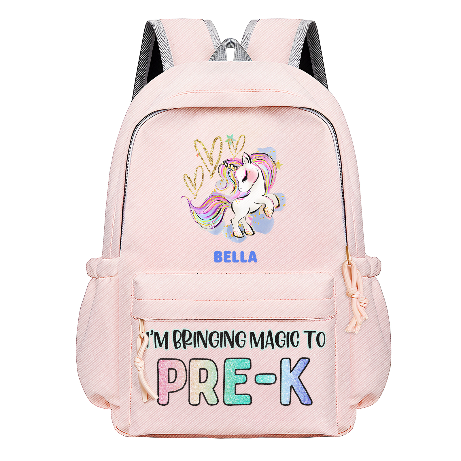 Personalisierte Name & Texte Rucksack Schüler Schultasche in 3 Farbe mit Pony