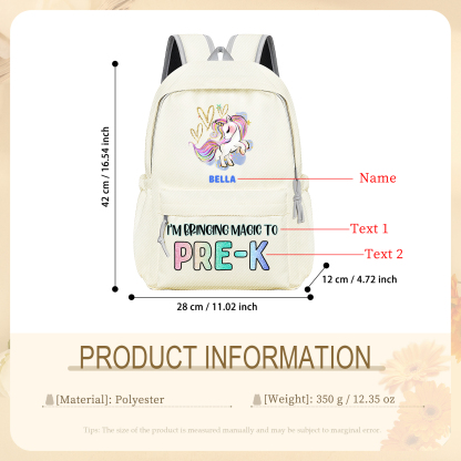 Personalisierte Name & Texte Rucksack Schüler Schultasche in 3 Farbe mit Pony