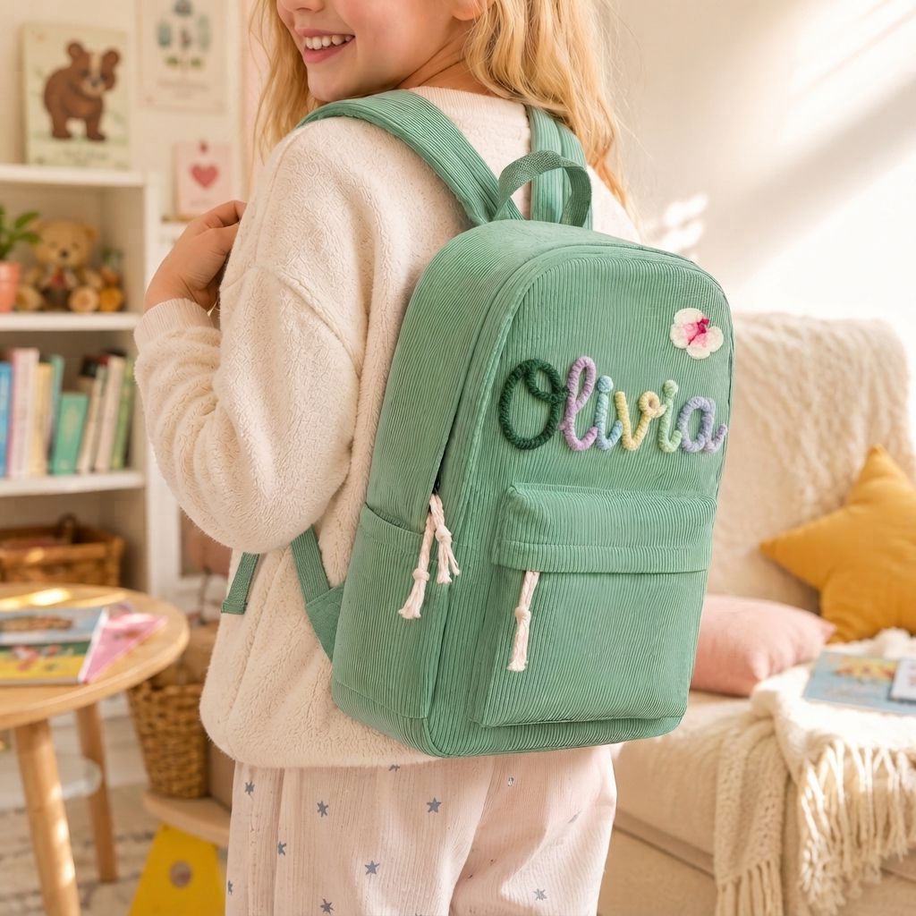 Personalisierter Kinderrucksack mit Namen aus Cord Geschenk für Kinder zum Schulanfang