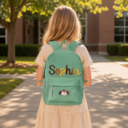 Personalisierter Kinderrucksack mit Namen aus Cord Tier oder Regenbogen-Patch als Geschenk für Kinder