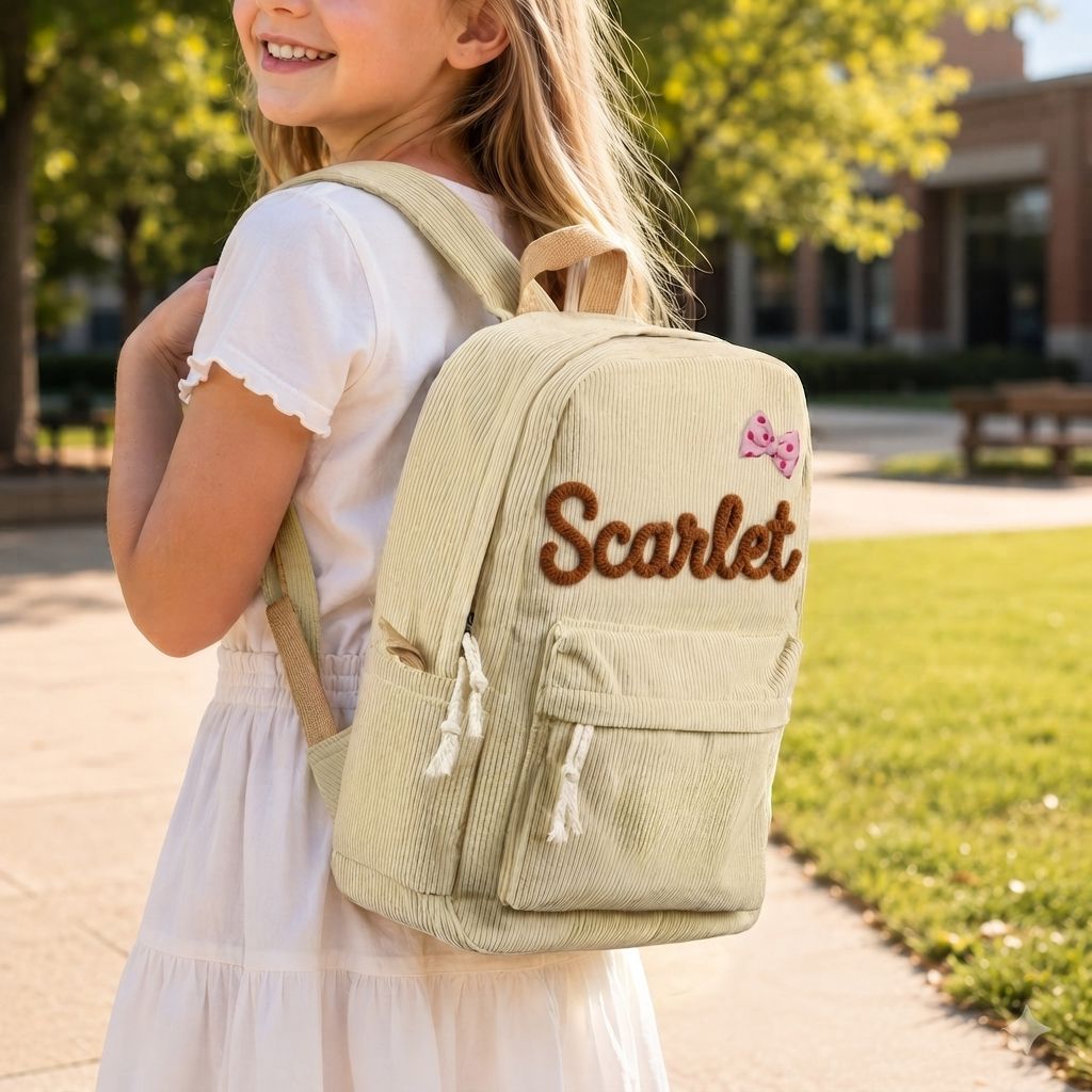 Personalisierter Kinderrucksack mit Namen aus Cord Geschenk für Kinder zum Schulanfang