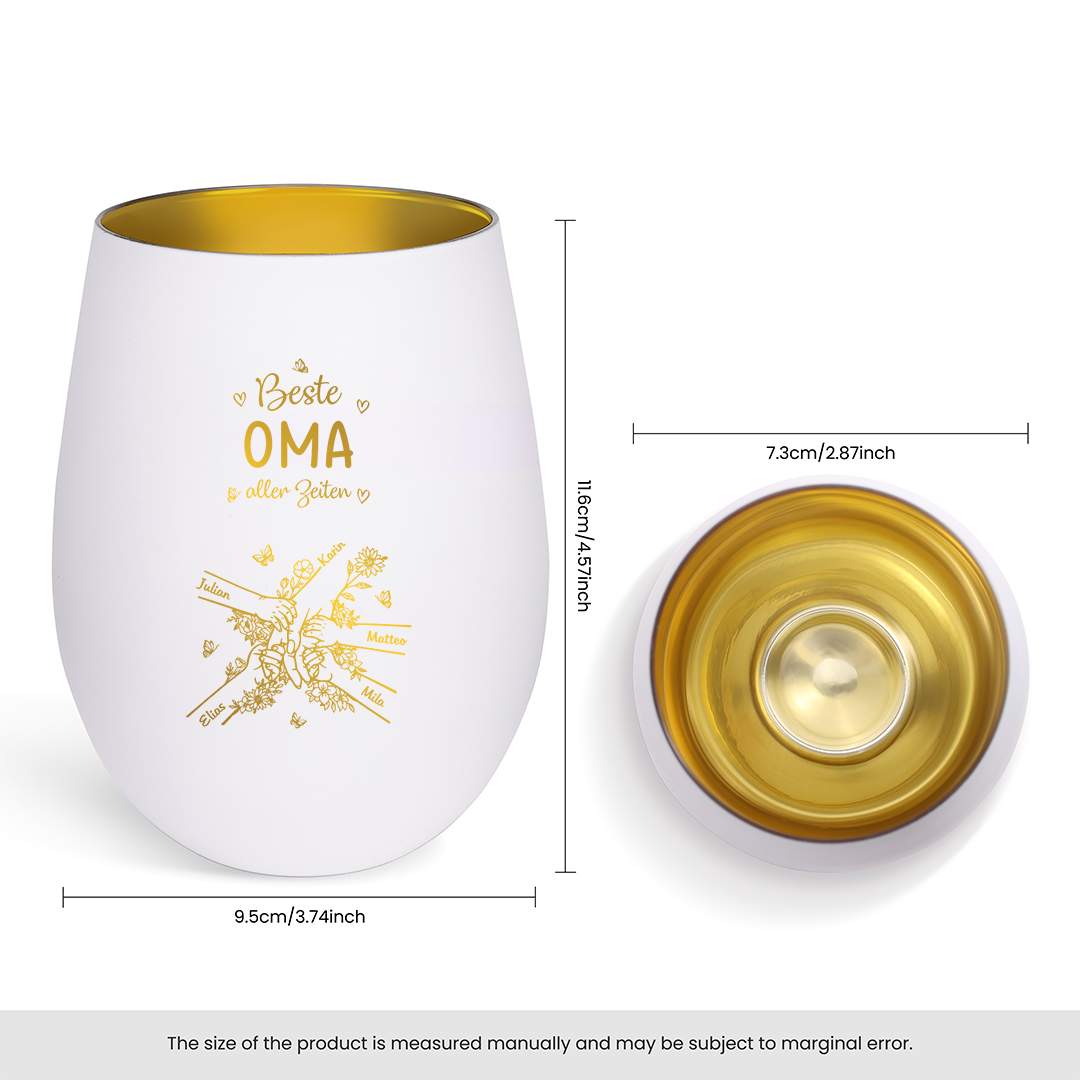 Personalisierter Glas-Kerzenhalter „Beste Mama/Oma aller Zeiten“ mit händchenhaltenden Figuren und 2–7 Kindernamen