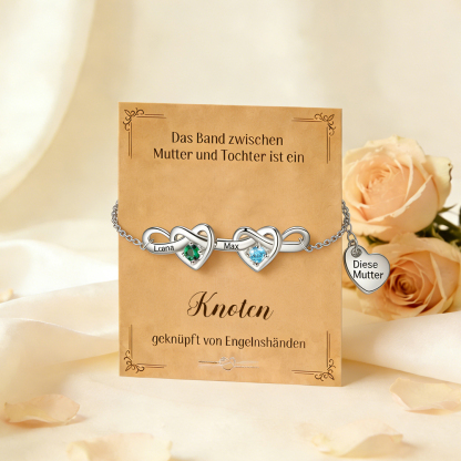 Infinity-Herz-Knoten-Armband personalisiert mit zwei Geburtssteinen und zwei Namen – Muttertags- und Geburtstagsgeschenk für Mama und Tochter | Kettenmachen