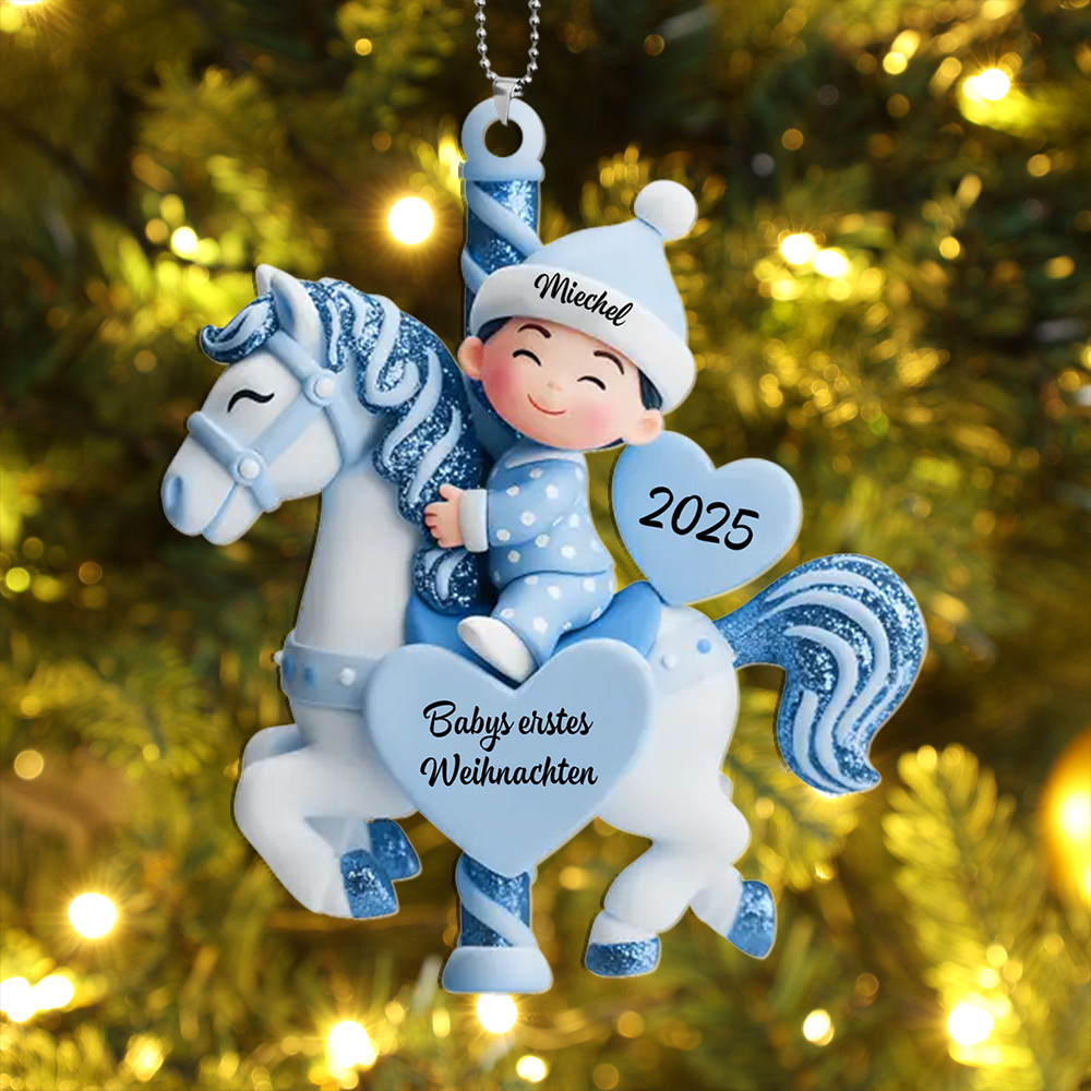 Personalisierter Glitzer-Karussell-Weihnachtsbaumanhänger für Babys