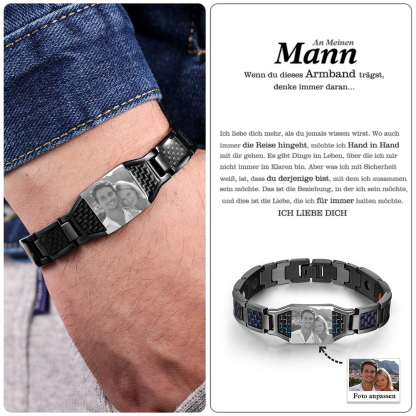 Herren Personalisierbarer Foto Magnetarmband Powerarmband mit 3 Magneten An meinen Mann Geschenk mit Nachrichtenkarte