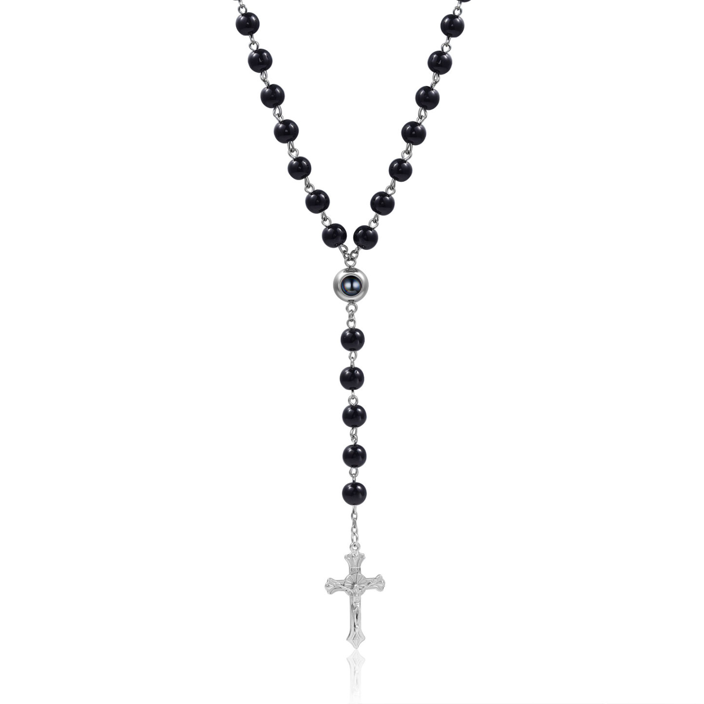 Künstliche Perlen-Halskette mit Kreuz und personalisierte Foto für Gedenken