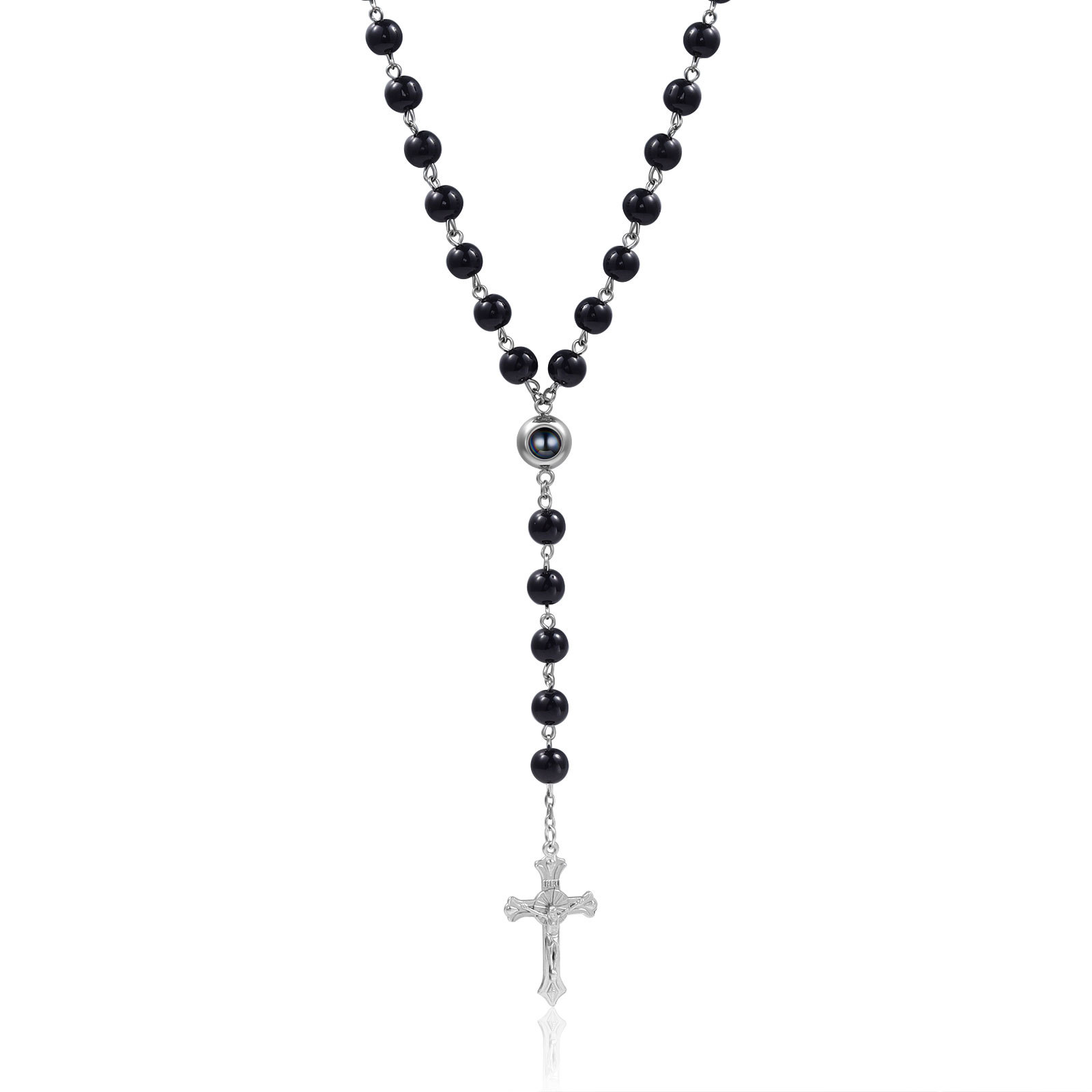 Künstliche Perlen-Halskette mit Kreuz und personalisierte Foto für Gedenken