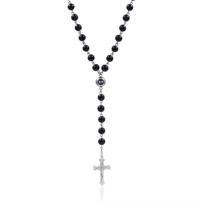Künstliche Perlen-Halskette mit Kreuz und personalisierte Foto für Gedenken