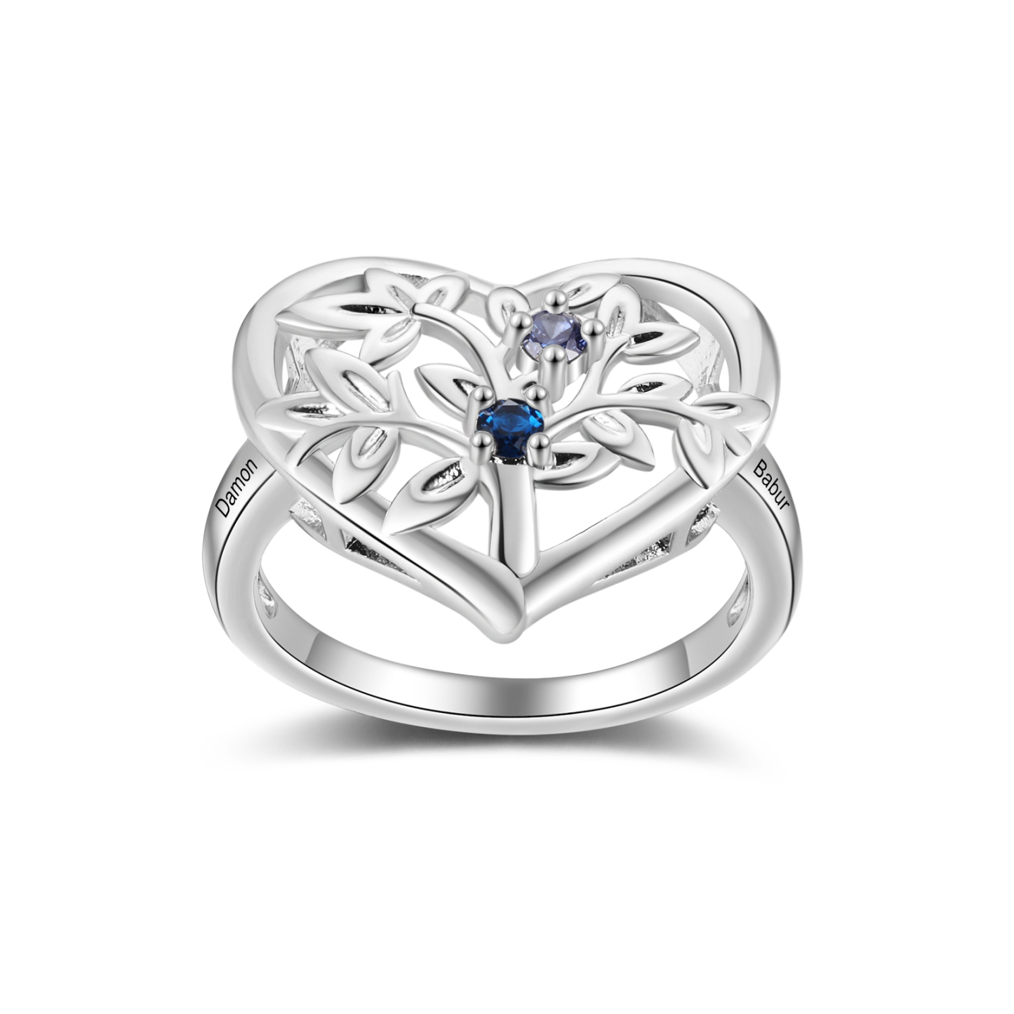 Personalisierter Herz-Lebensbaum Ring mit Geburtsstein und 1-6 Namen für Mama & Familie