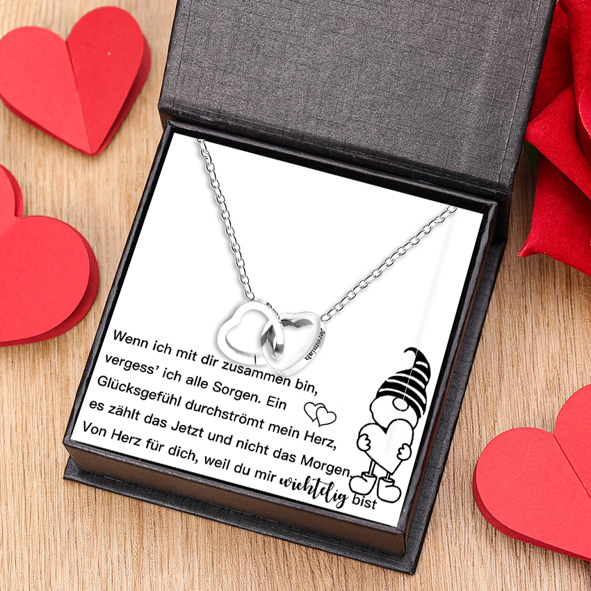 Personalisierte 2 Namen Herz zu Herz goldene/ silberne Halskette aus Titanstahl mit Geschenkkarte & Box