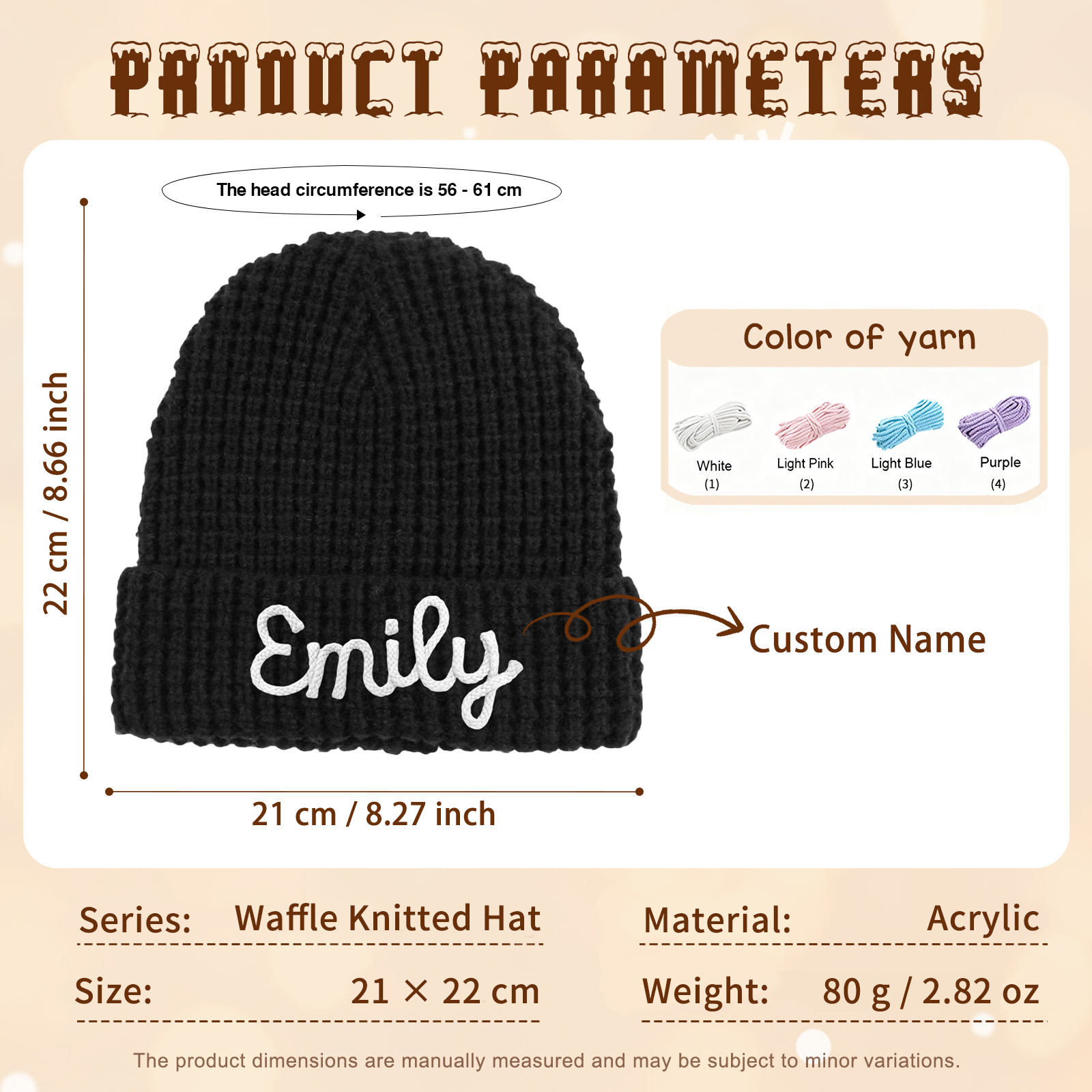 Personalisierte Weihnachten Waffelstrick-Wintermütze mit Namensstickerei für Damen