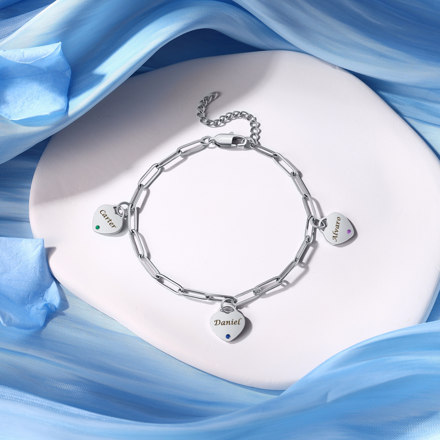 Personalisierte Fußkette aus Edelstahl mit Herzanhänger und Geburtsstein