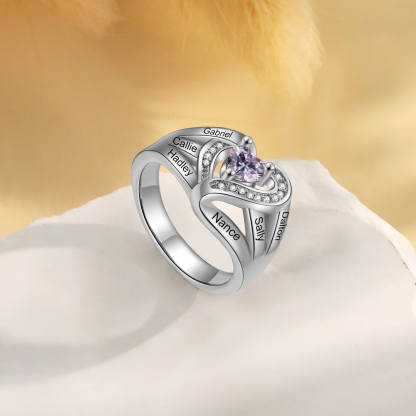 “Personalisierter Herzring für Damen mit 2–6 Namen & 1 Geburtsstein