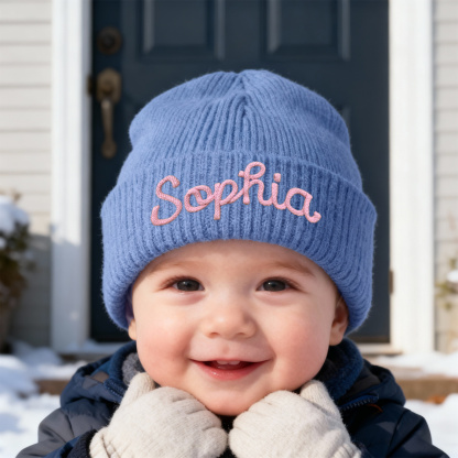 Personalisierte Namens-Beanie-Mütze für Babys, Kinder und Kleinkinder – handgefertigt, bestickt, kuschelig gestrickt