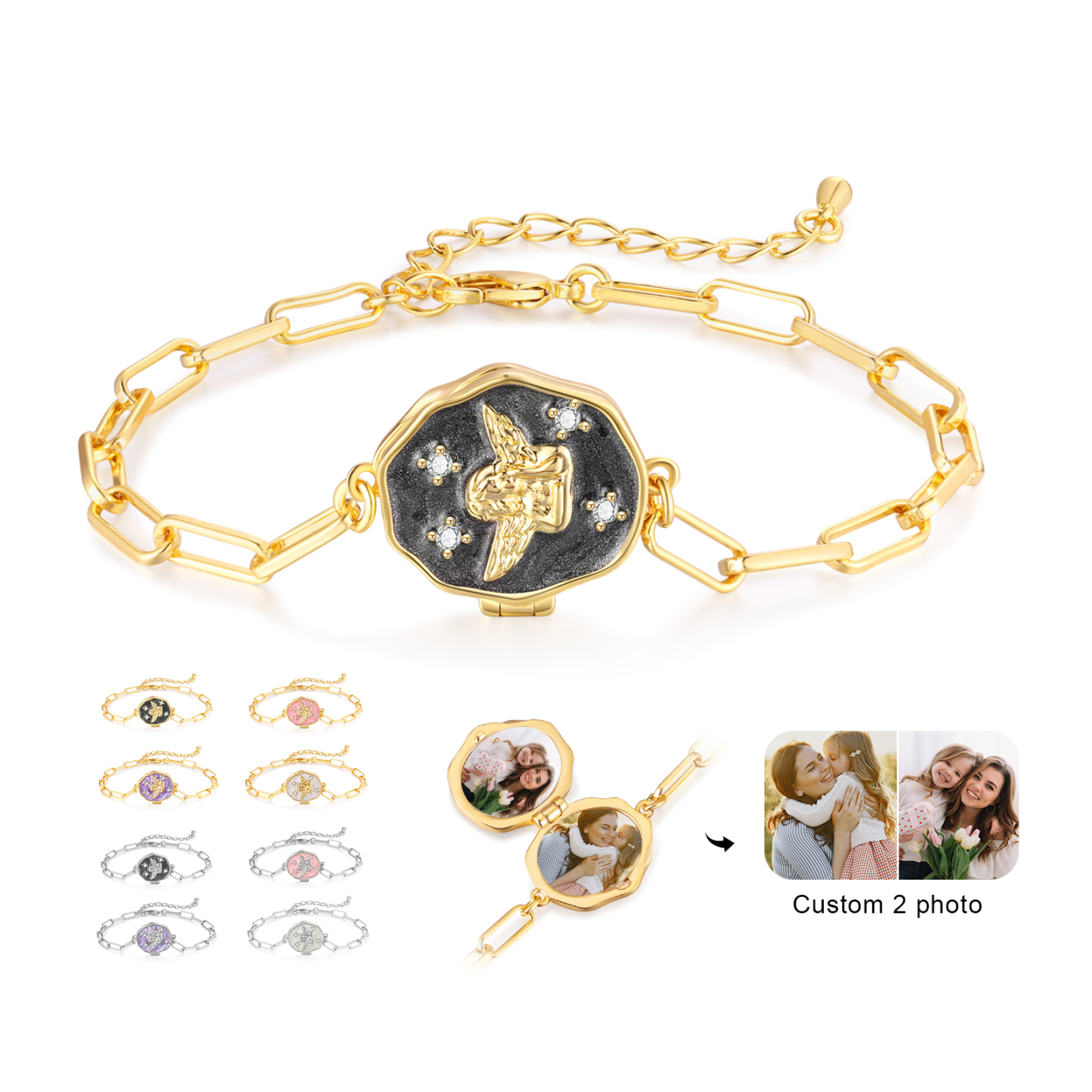 Personalisierbares Schutzengel Foto-Medaillon Armband, Geschenk für Mama
