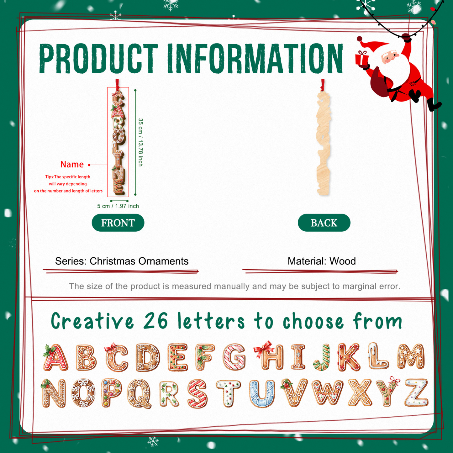 Personalisierter Lebkuchen-Namens-Weihnachtsbaumsanhänger