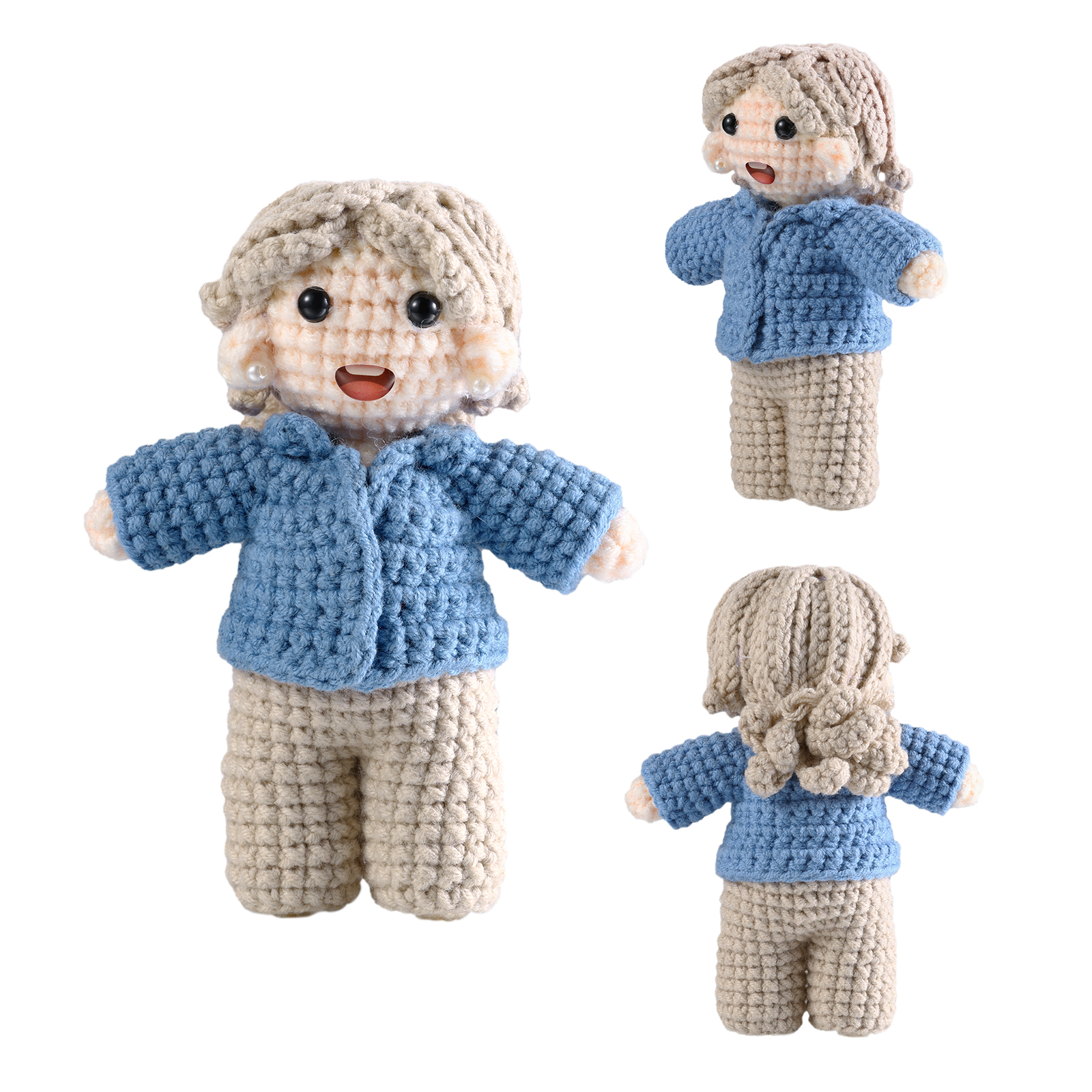 Handgefertigter Personalisierter Foto Häkelpuppe aus Garn mit Kleid zum Verkauf