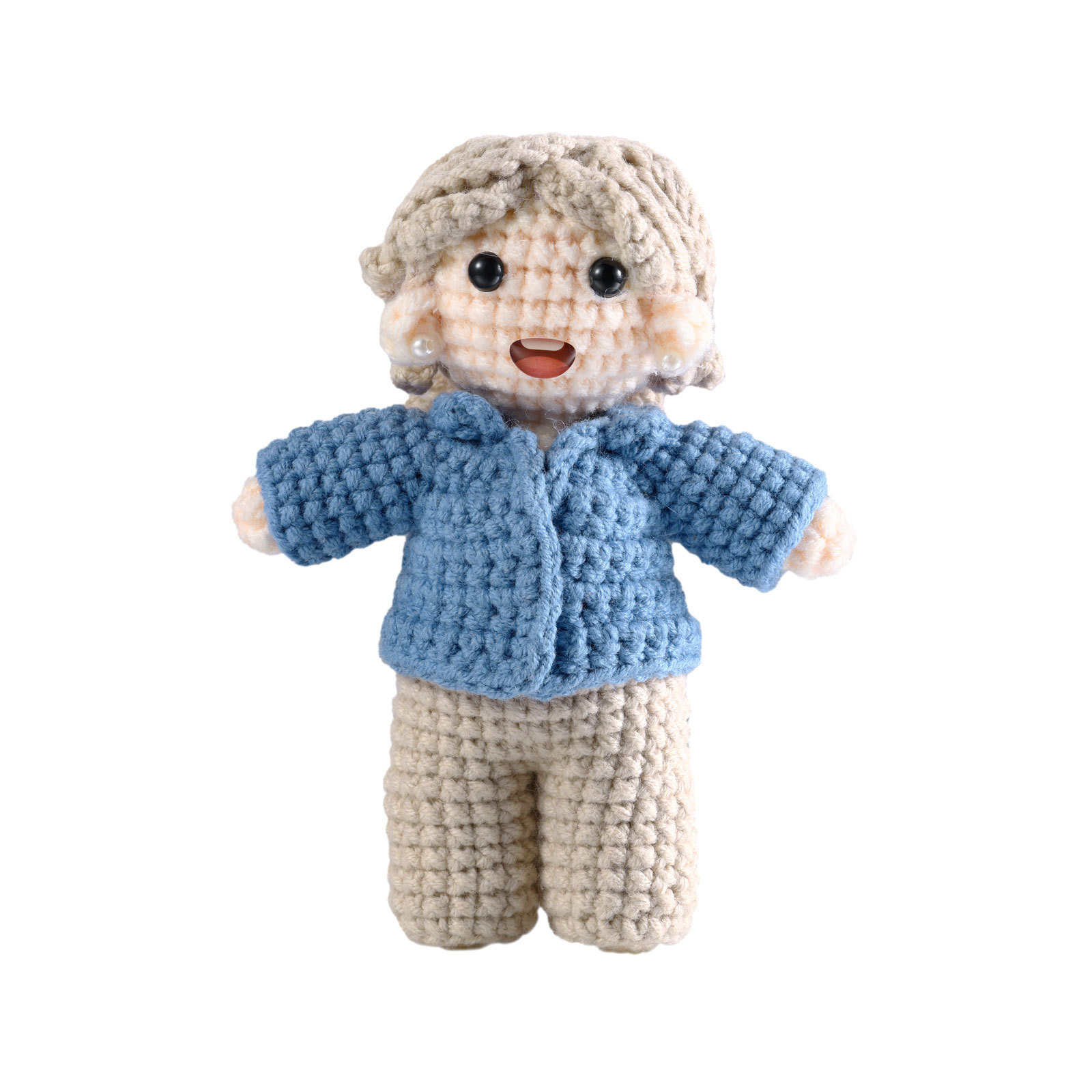 Handgefertigter Personalisierter Foto Häkelpuppe aus Garn mit Kleid zum Verkauf