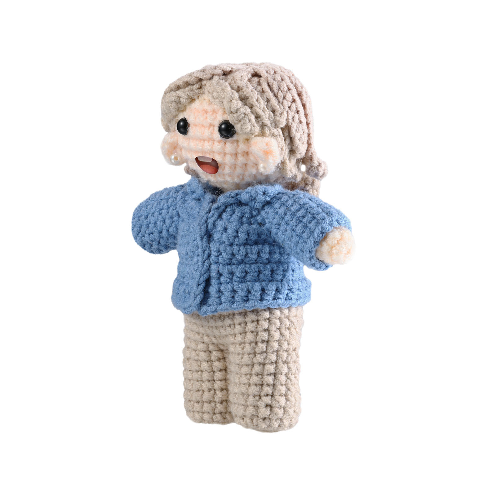 Handgefertigter Personalisierter Foto Häkelpuppe aus Garn mit Kleid zum Verkauf